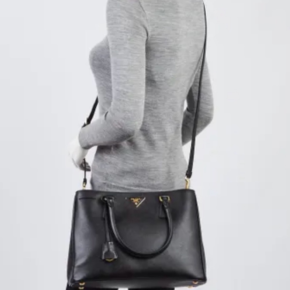 PRADA Black Saffiano Lux Leather Satchel with Gold Hardware - Picture 16 of 16